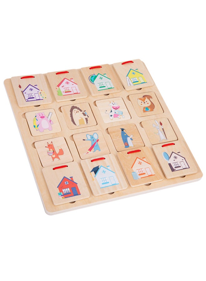 Small Animals Find House Jigsaw Puzzle Game Children's Early Education Puzzle Matching Board Baby Concentration Training Wooden Toys-Color:Small Animals Looking For A House. - Image 1