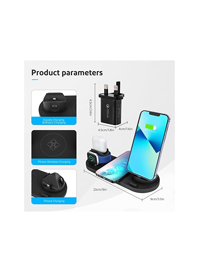 SKY-TOUCH Wireless Charger Stand 6 In 1 Multi-Function ，Fast Wireless Charging Station For Mobile Phone、Watch、Earphone（Black） - Image 5