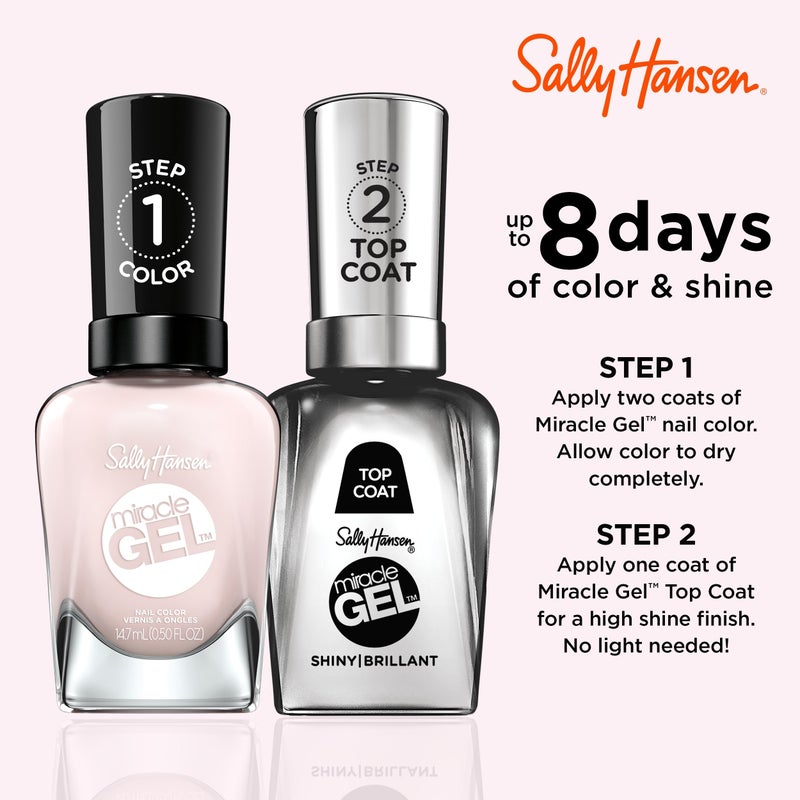 Sally Hansen طلاء أظافر سالي هانسن ميراكل جيل بجودة الصالون | تركيبة شبيهة بالجيل، نظام من خطوتين، لا حاجة لضوء UV، يدوم طويلاً | شبه شفاف، لامع | 247 ليتل بيوني | لون أظافر وردي فاتح - Image 2