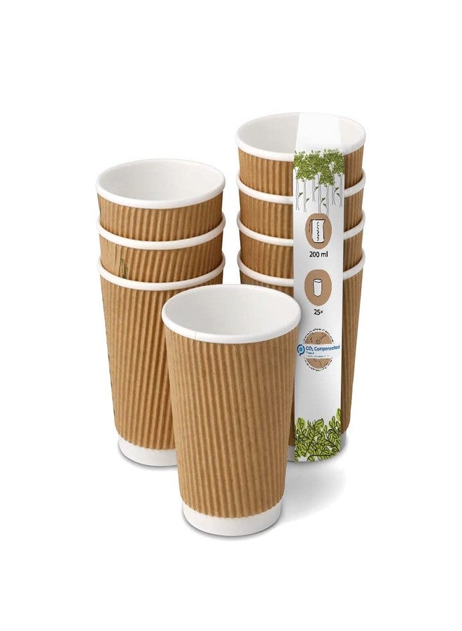 BIOZOYG Pack of 25 Coffee Cups Insulated Paper Cups 200 ml / 8 oz Diameter 80 mm White/Brown - Ribbed Plastic-Free Sustainable Materials - Disposable Cups Mulled Wine Cups - Image 1