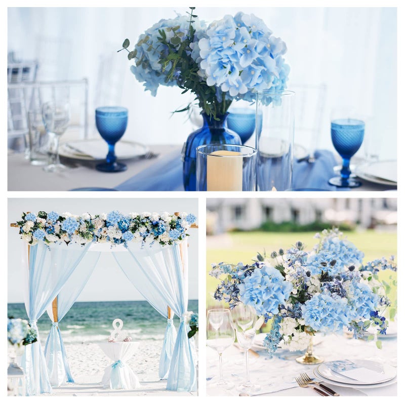JPSOR 40pcs Artificial Hydrangea Silk Flower Heads with Stems, Fake Flowers for Wedding Centerpiece Home Garden Party Decoration (Blue) - Image 5