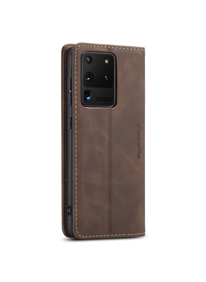 CaseMe CaseMe Samsung Galaxy S20 Ultra Case Wallet, for Samsung Galaxy S20 Ultra Wallet Case Book Folding Flip Folio Case with Magnetic Kickstand Card Slots Protective Cover - Coffee  - Image 2