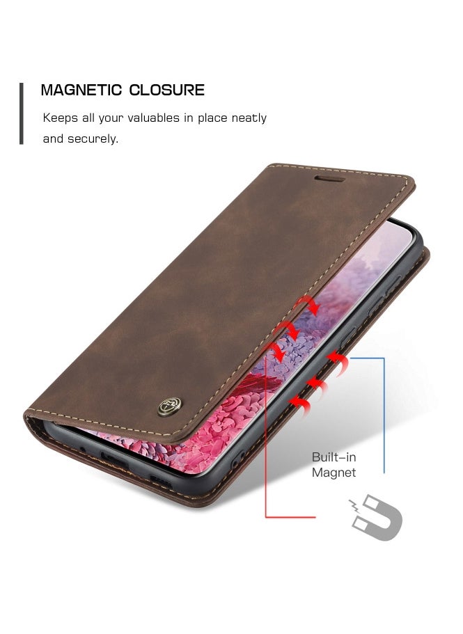 CaseMe CaseMe Samsung Galaxy S20 Ultra Case Wallet, for Samsung Galaxy S20 Ultra Wallet Case Book Folding Flip Folio Case with Magnetic Kickstand Card Slots Protective Cover - Coffee  - Image 5