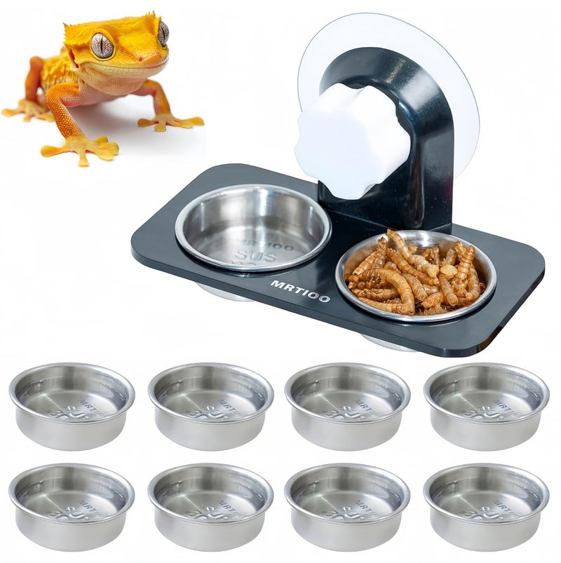 MRTIOO 0.5oz Cups, Reptile Amphibian Food Bowls and Water Dish for Crested Gecko, Lizard Or Other Small Pet Feeder Ledge Accessories Supplies (SUS 10 Cups+Ledeg) - Image 1