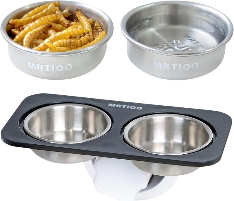 MRTIOO 0.5oz Cups, Reptile Amphibian Food Bowls and Water Dish for Crested Gecko, Lizard Or Other Small Pet Feeder Ledge Accessories Supplies (SUS 10 Cups+Ledeg) - Image 2
