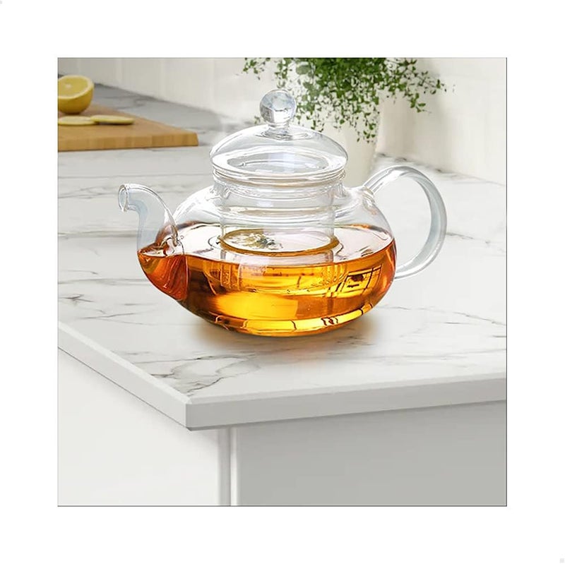 Sun's Tea 22oz (600 ml) Ultra Clear Borosilicate Glass Teapot with See-thru Glass Infuser - For Loose Tea, Bagged Tea, Flowering Tea and Herb Tea - Image 1