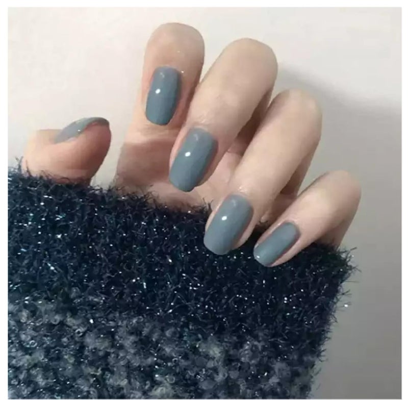 VIKSON INTERNATIONAL VIKSON INTERNATIONAL 24 Pcs press on Grey UV Treated gel Glossy Finish square tip press on fake Artificial Nail Extension set for special occasion With 2gm STRONG nail glue and nails apply kit for girls womenGrey - Image 1