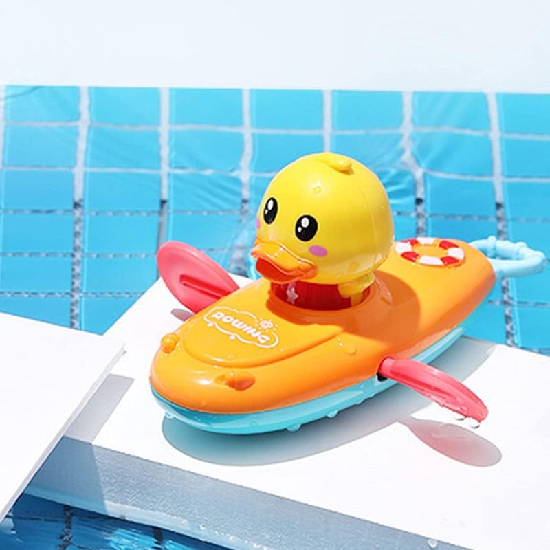 klarako Toddler Baby Bath Toys Wind Up Rowing Boat Duck Toy Floating Bathtub Water Game Toys for Summer Pool  Yellow - Image 2
