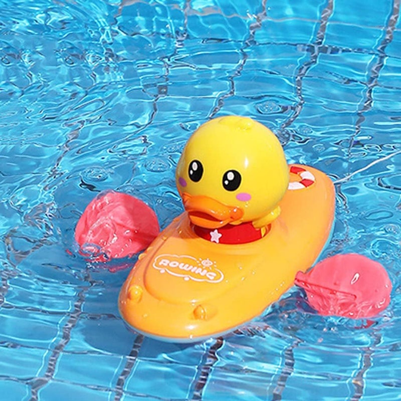 klarako Toddler Baby Bath Toys Wind Up Rowing Boat Duck Toy Floating Bathtub Water Game Toys for Summer Pool  Yellow - Image 5