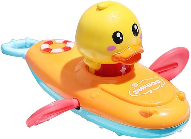 klarako Toddler Baby Bath Toys Wind Up Rowing Boat Duck Toy Floating Bathtub Water Game Toys for Summer Pool  Yellow - Image 1