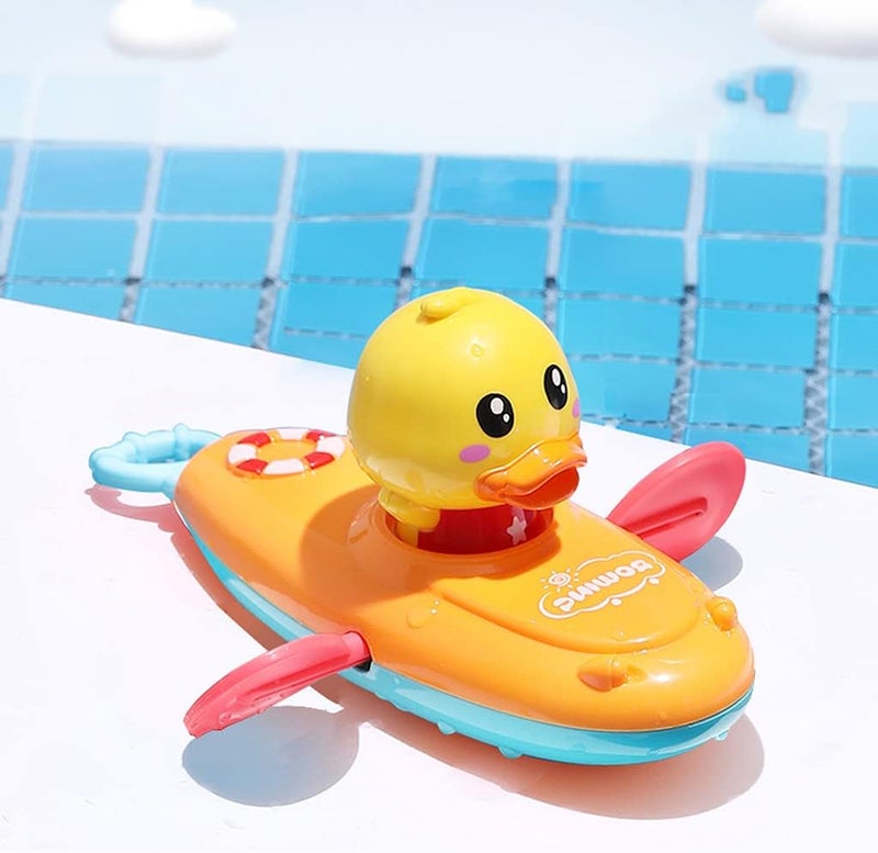 klarako Toddler Baby Bath Toys Wind Up Rowing Boat Duck Toy Floating Bathtub Water Game Toys for Summer Pool  Yellow - Image 4