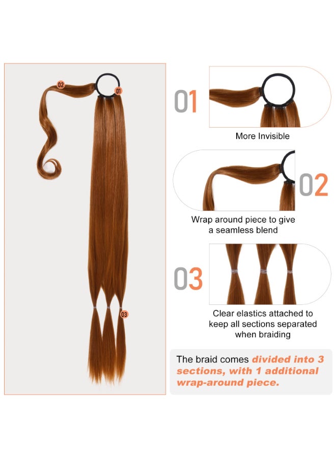 SEIKEA Upgraded Long Braid Ponytail Extension with Elastic Tie Straight Sleek Wrap Around Braid Hair Extensions Ponytail Copper Red 34 Inch After Braided 30 Inch - Image 4