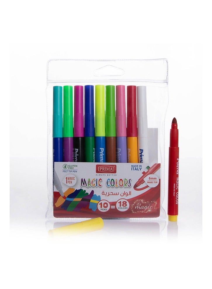 بريما أقلام تلوين سحرية | 10 قطع × 12 عبوة - 120 قطعة | صنع في إيطاليا | خالٍ من الغلوتين ,بحجم 6 ملم، ألوان قابلة للتغير، حبر سريع الجفاف، مثالية للرسم والتلوين والأشغال اليدوية - Image 1