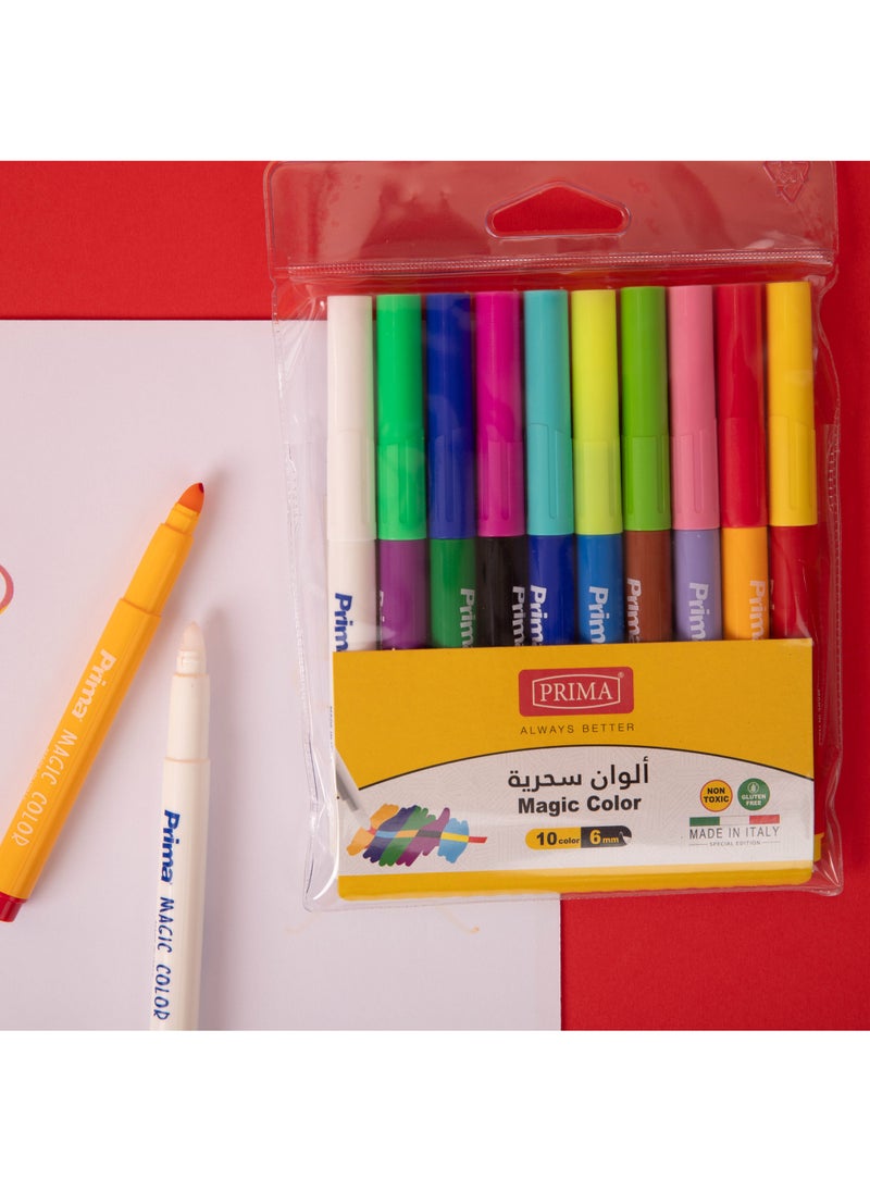 بريما أقلام تلوين سحرية | 10 قطع × 12 عبوة - 120 قطعة | صنع في إيطاليا | خالٍ من الغلوتين ,بحجم 6 ملم، ألوان قابلة للتغير، حبر سريع الجفاف، مثالية للرسم والتلوين والأشغال اليدوية - Image 3