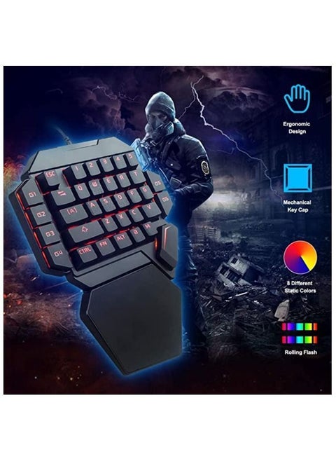 One-Handed RGB Mechanical Keyboard, Ergonomic Half Gaming Keyboard 35 Keys with Rainbow Backlit Wired Keypad Mini USB Single Hand Game Controller, Wrist Rest Support