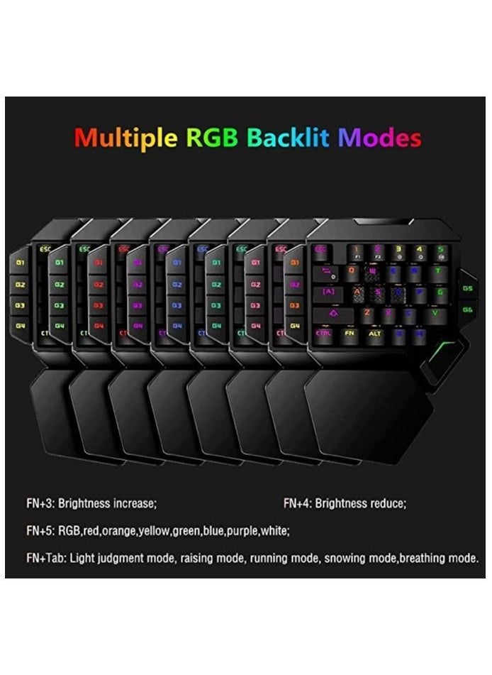 One-Handed RGB Mechanical Keyboard, Ergonomic Half Gaming Keyboard 35 Keys with Rainbow Backlit Wired Keypad Mini USB Single Hand Game Controller, Wrist Rest Support