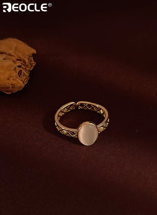 Women's Vintage Glass Ring with Cat's Eye Stone and Adjustable Open Design Statement Finger Jewelry for Index Wear - view 2