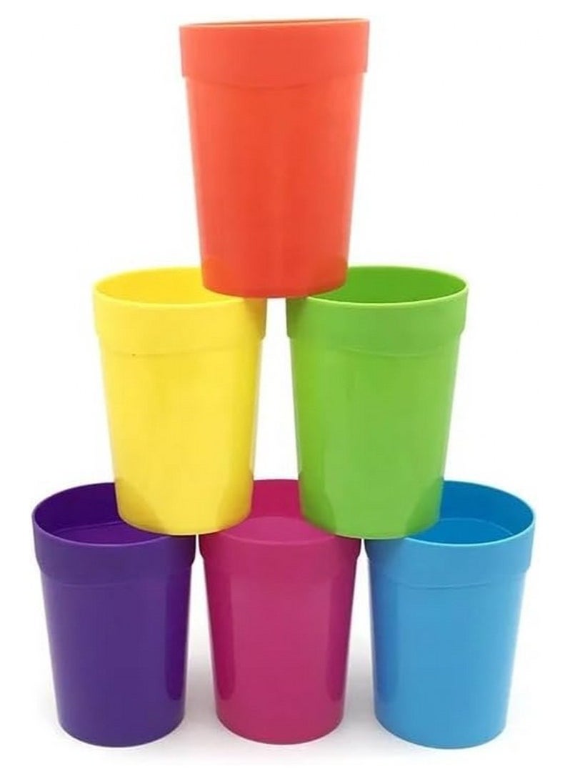 VIO 6 Pack Reusable Plastic Cup Colorful Stackable Drinking Glass Tumbler For Kids Children Toddler & Adult, Dishwasher Safe 400 ML (Multicolor)  - Image 1