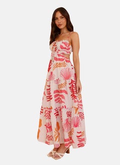 يونيكي White Sweetheart Neck Tropical Print Fit & Flared Dress  - Image 3