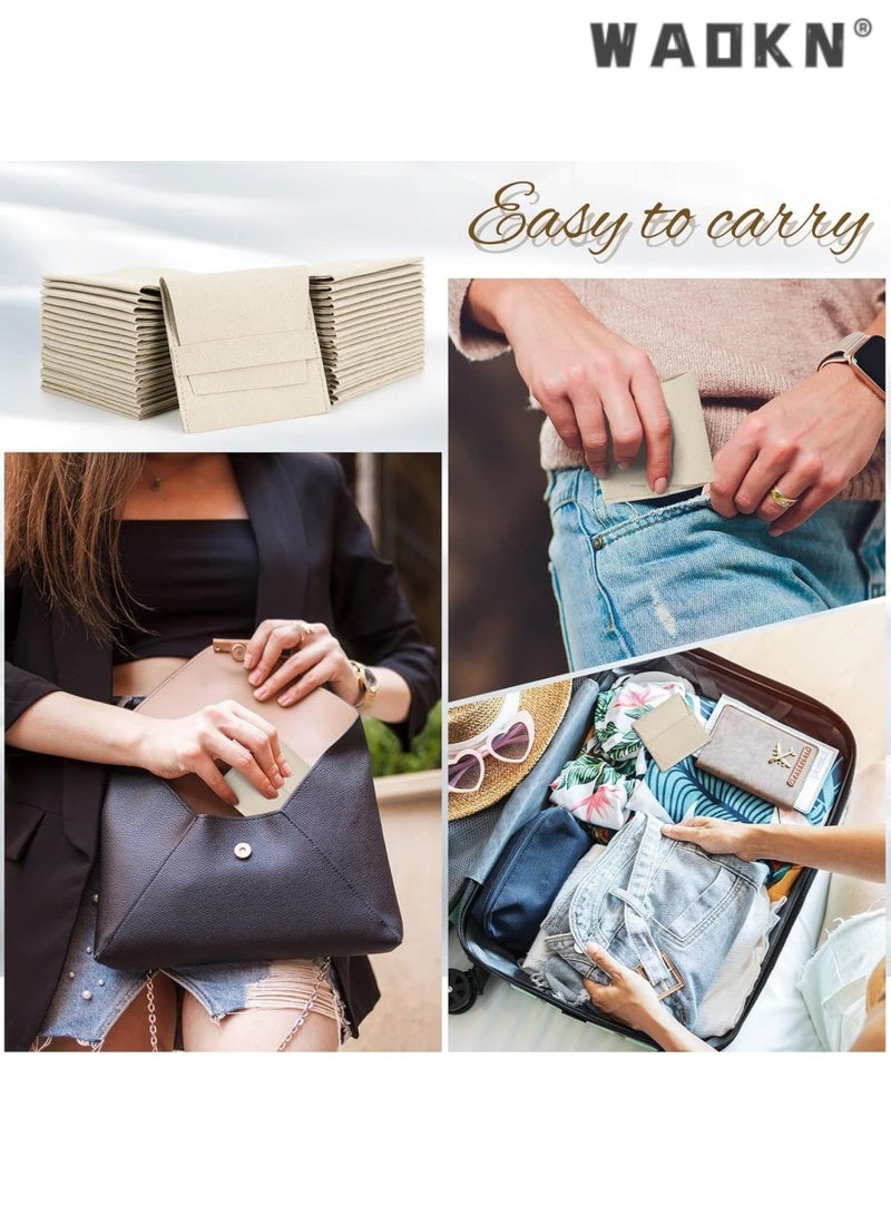 WAOKN 20PCS Microfiber Jewelry Pouch 8x8cm Jewelry Packaging Bag Luxury Small Jewelry Gift Bags Bow Tie Microfiber Bag for Bracelet Necklace Packaging Envelope Style with Strings and Divider Beige - Image 4