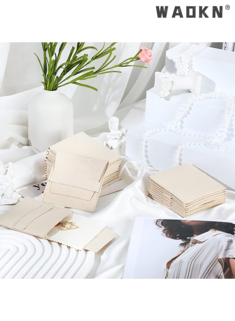 WAOKN 20PCS Microfiber Jewelry Pouch 8x8cm Jewelry Packaging Bag Luxury Small Jewelry Gift Bags Bow Tie Microfiber Bag for Bracelet Necklace Packaging Envelope Style with Strings and Divider Beige - Image 5