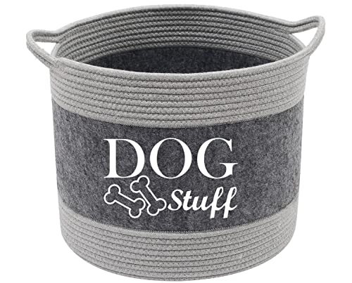 Morezi Cotton felt round dog toy box and dog toy basket storage with handle doggie toy bin Good idea for organizing pet toys blankets leashes clothing dry food and any doggie stuff - Image 1