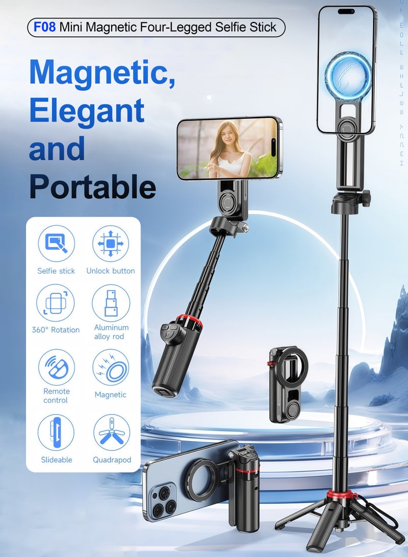 Magnetic Selfie Stick Tripod, 4-Legged Stable Stand with 10m Remote & 360° Rotation, Pocket-Sized MagSafe Phone Grip for Travel & Live Streaming - Image 2