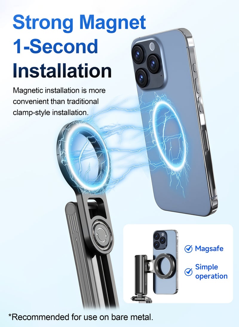 Magnetic Selfie Stick Tripod, 4-Legged Stable Stand with 10m Remote & 360° Rotation, Pocket-Sized MagSafe Phone Grip for Travel & Live Streaming - Image 3