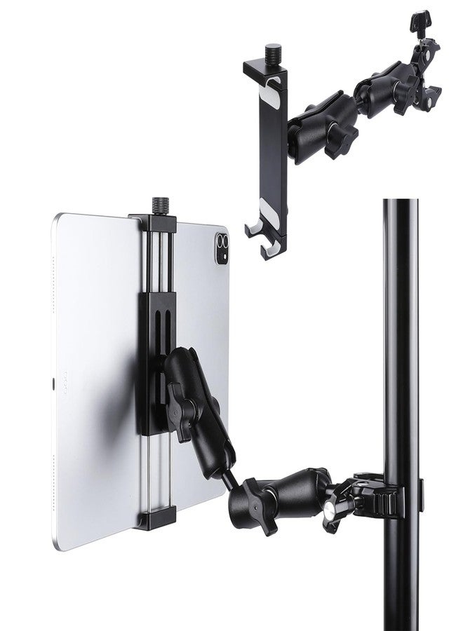 Leenconghui Aluminum Dual Arm Tablet Mount with Super Clamp, Side Mount Holder for Mic Stand, Compatible with iPad Pro 12.9 Air Mini, Galaxy Tab, 4.7-12.9" Tablets - Image 1