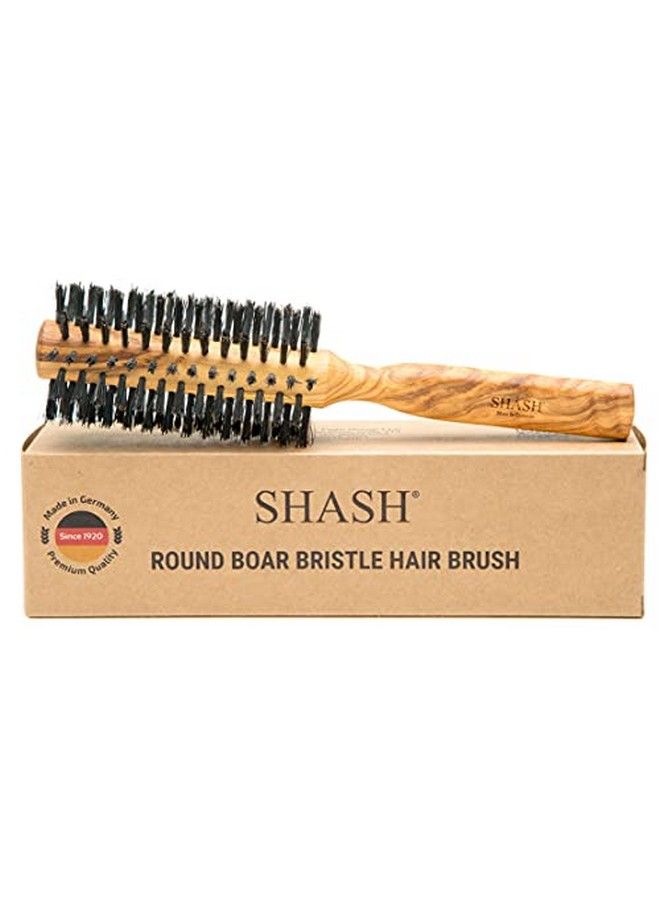 SHASH فرشاة دائرية من شعر الخنزير لتجفيف الشعر وتصفيفه تضيف حجمًا ومرونة وتعزز نعومة الشعر وت exfoliate وتهدئ وتحفز فروة الرأس مصنوعة من خشب الزيتون المستدام في ألمانيا - Image 2