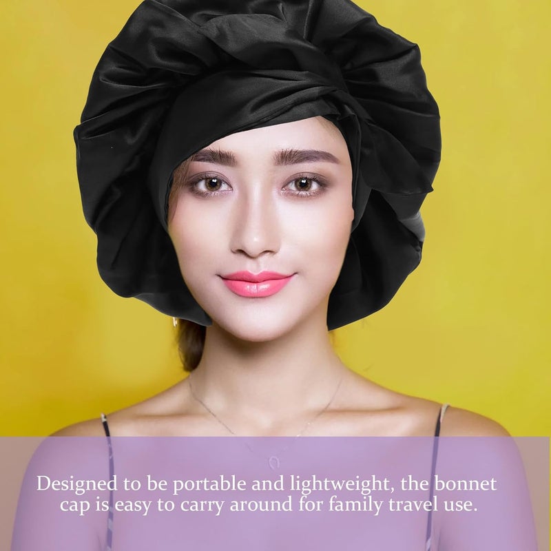 KICHOUSE Large Satin Shower Cap with Bow, Elastic Bath Bonnet for Women, Oversized Hair Protection for Curly and Long Hair, Sleep and Shower Use - Image 5