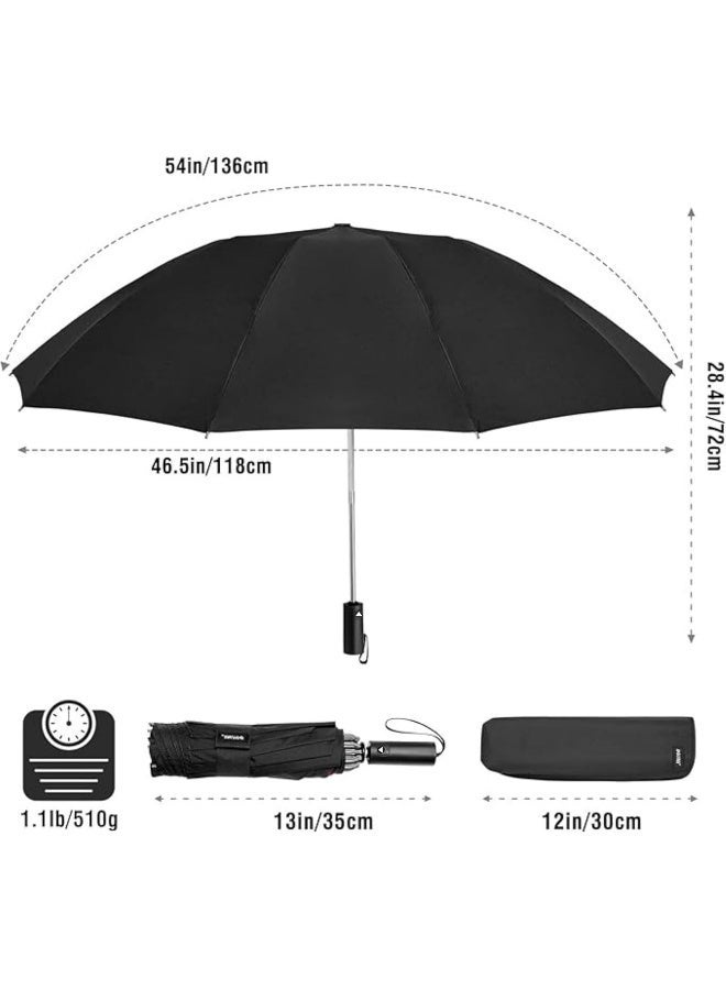 ECVV Strongest Windproof Travel Umbrella (Compact, Superior & Beautiful), Strong but Light Portable and Automatic Folding Rain Umbrella, Durable Premium Grip, Fits Car & Backpack (8 Ribs) Black - Image 1