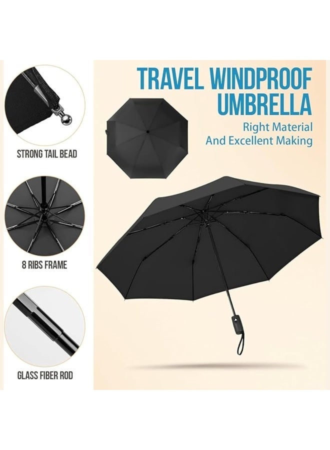 ECVV Strongest Windproof Travel Umbrella (Compact, Superior & Beautiful), Strong but Light Portable and Automatic Folding Rain Umbrella, Durable Premium Grip, Fits Car & Backpack (8 Ribs) Black - Image 4