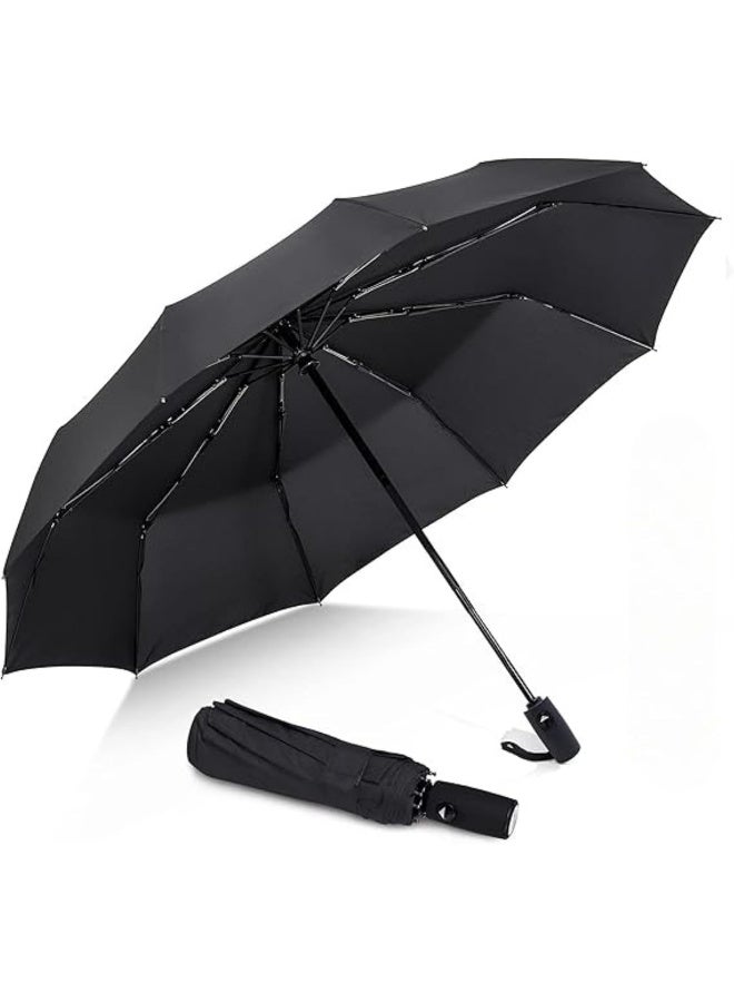 ECVV Strongest Windproof Travel Umbrella (Compact, Superior & Beautiful), Strong but Light Portable and Automatic Folding Rain Umbrella, Durable Premium Grip, Fits Car & Backpack (8 Ribs) Black - Image 2