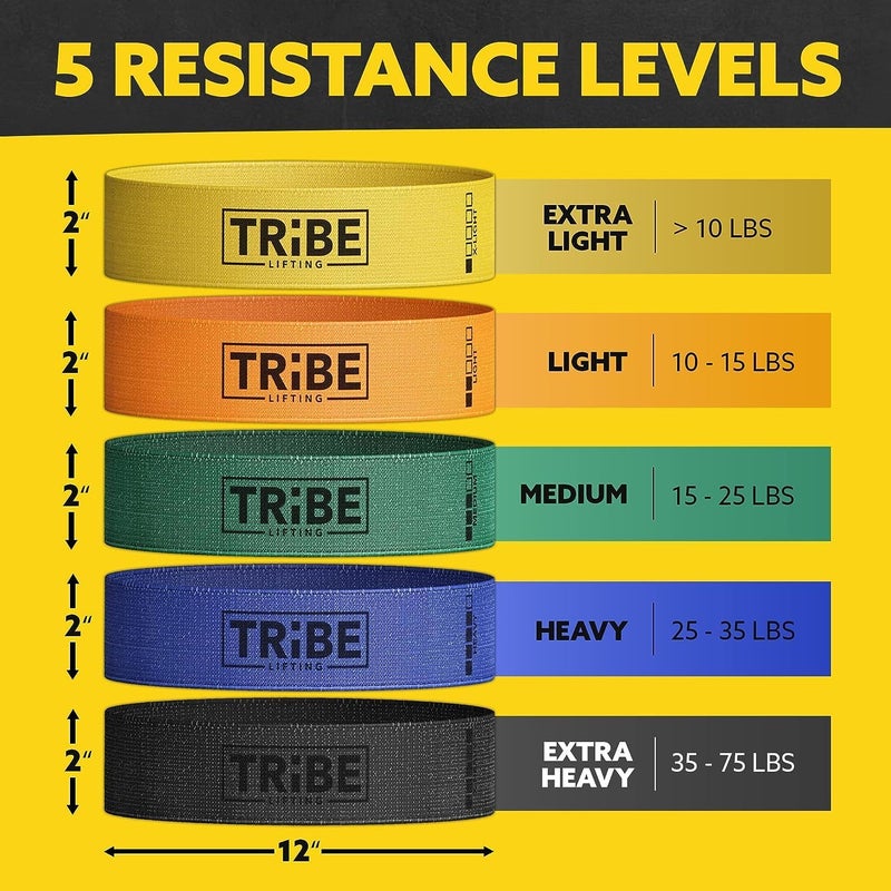 Fabric Resistance Bands Set - 5 Pack for Strength Training and Workouts - Image 2