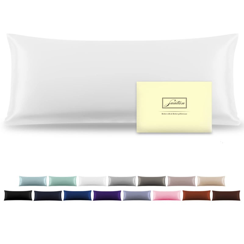 Silk Body Pillowcase Mulberry Silk Pillowcase Body Pillow Cases with Zipper Soft Breathable Smooth Cooling 20x54 inches Body Pillow Pillowcase for Sleep White20X 541Pcs