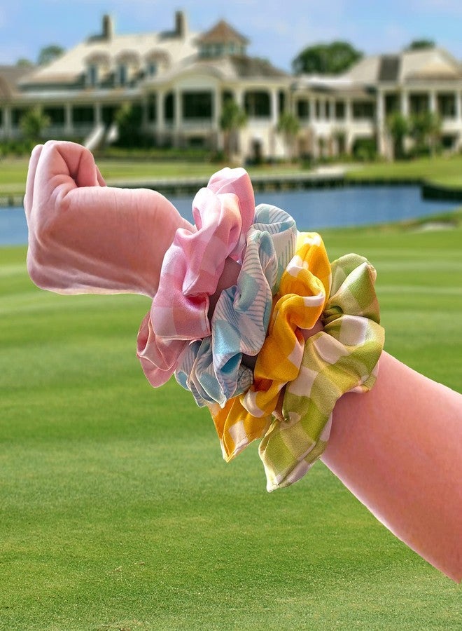 Silvr Bear Fresh Checks Scrunchies | Luxury Satin Printed Scrunchies SAME 4 COLORS AS PIC, Multi-Colour Summer Checks - Image 2