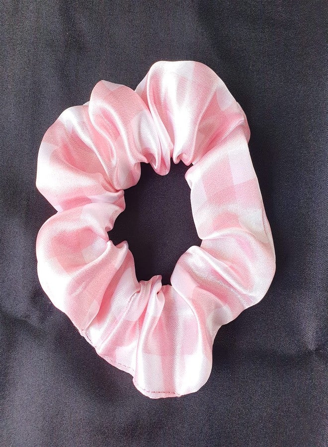 Silvr Bear Fresh Checks Scrunchies | Luxury Satin Printed Scrunchies SAME 4 COLORS AS PIC, Multi-Colour Summer Checks - Image 3