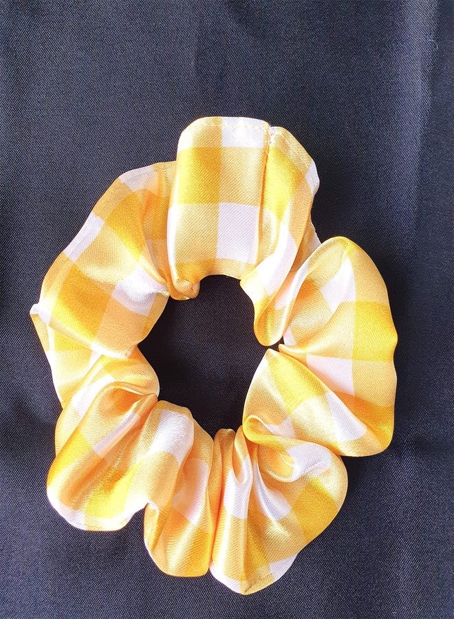 Silvr Bear Fresh Checks Scrunchies | Luxury Satin Printed Scrunchies SAME 4 COLORS AS PIC, Multi-Colour Summer Checks - Image 4