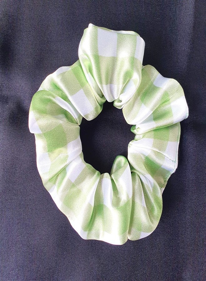 Silvr Bear Fresh Checks Scrunchies | Luxury Satin Printed Scrunchies SAME 4 COLORS AS PIC, Multi-Colour Summer Checks - Image 5