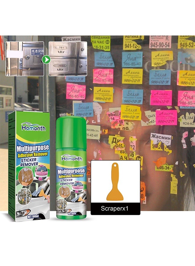 Homonth Multipurpose Adhesive Remover, Surface Safe Rapid Glue Remover with Scraper, Sticker Remover for Cars, Windows, Walls, Efficiently Remove Sticky Residues, Labels, Tape, Gum, Bandages, Adhesives, Wax 100ml - Image 1