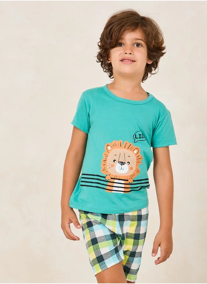 Styli Toddler Boys Cartoon Printed Tee & Short PJ Set