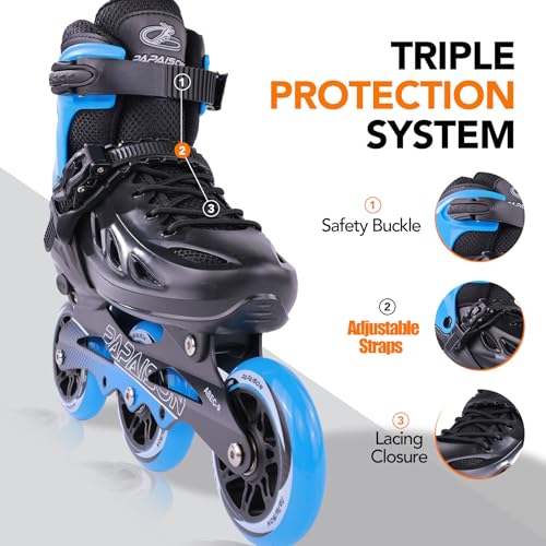 PAPAISON Adult Adjustable Inline Skates for Men Women with 3 100mm Wheels, Outdoor Blades Female Male Fitness Speed Racing Skates, Roller Skates for Teens Boys Girls - Image 5