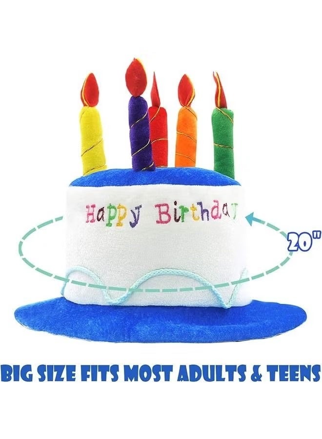 OMEVE Plush Happy Birthday Candles Cake Hat and Birthday glasses , Novelty Letter Embroidery Fancy Dress Party Props Hats, Unisex Birthday Accessories(Blue) - Image 2