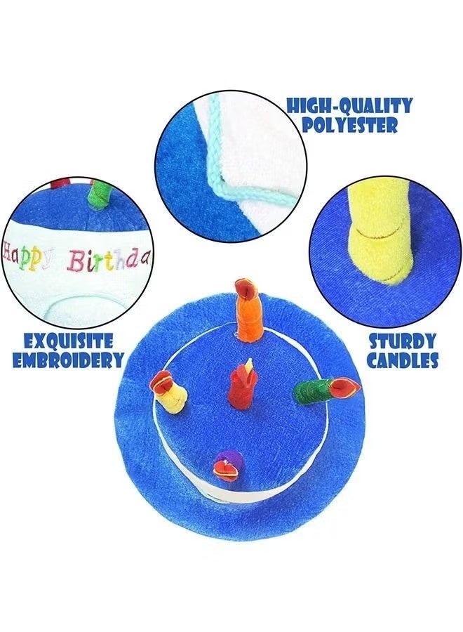 OMEVE Plush Happy Birthday Candles Cake Hat and Birthday glasses , Novelty Letter Embroidery Fancy Dress Party Props Hats, Unisex Birthday Accessories(Blue) - Image 4