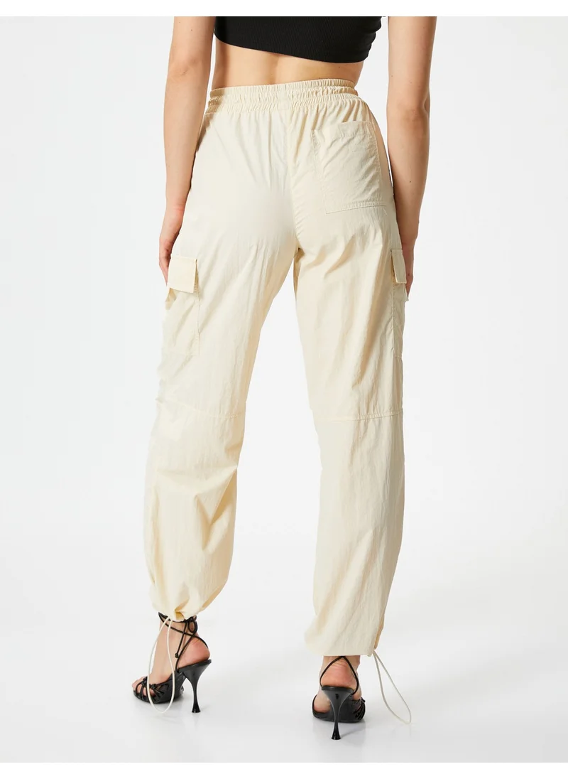 كوتون Parachute Trousers with Elastic Waist Stopper Detail and Pockets