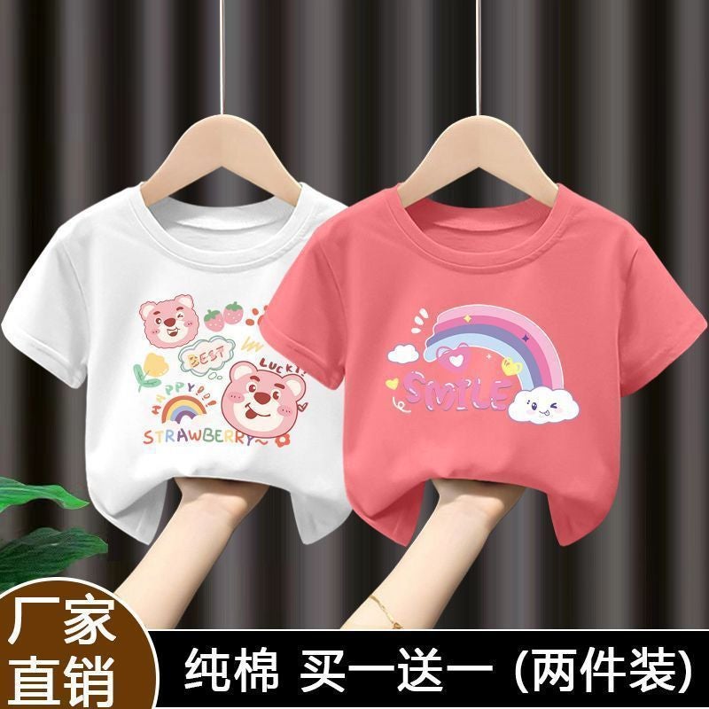 Summer 100 Cotton Girls Short-Sleeved T-Shirt Cartoon All-Match Half-Sleeved T-Shirt New Style 12 - Image 1