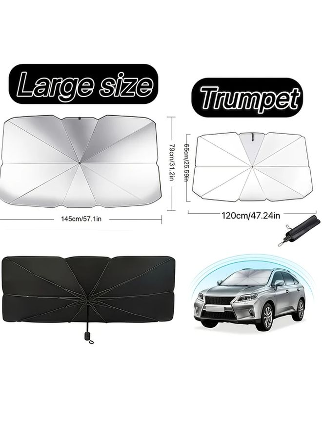 Large Titanium Silver Car Sunshade 57 2 x 31 2 Inch Windshield Protector Portable Folding Heat Insulation - Image 2