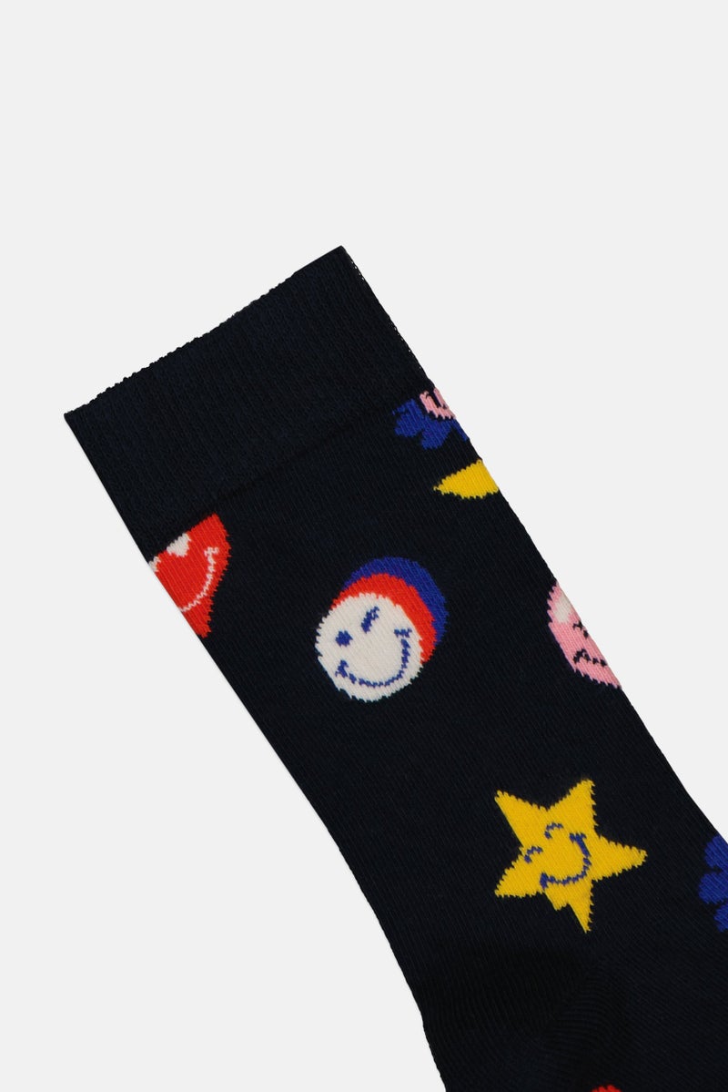 Happy Socks Kids Boy 1 Pair Smiley World Socks, Navy - Image 2