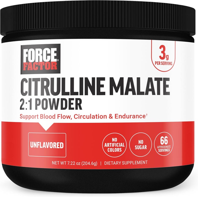 FORCE FACTOR Citrulline Malate 21 L Citrulline Supplement for Men to Boost Nitric Oxide Blood Flow Muscle Pumps and Performance L Citrulline Powder Pump Supplement Unflavored 66 Servings - Image 1